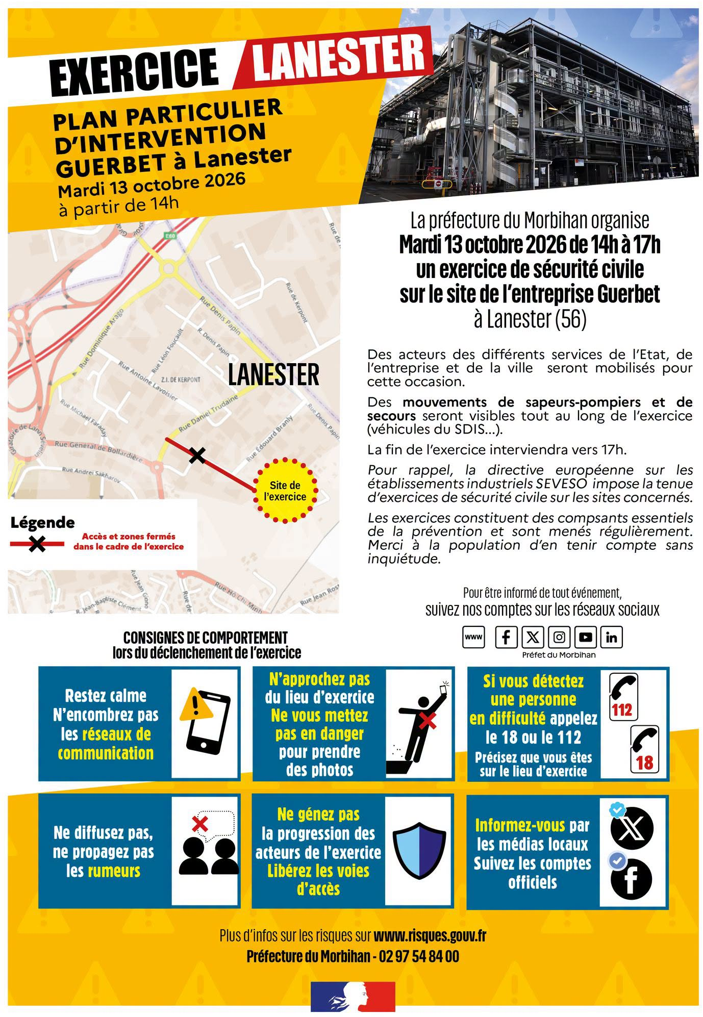 Information exercice sécurité civile Guerbet Lanester