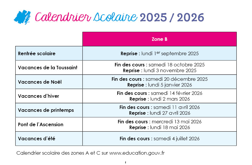 Calendrier scolaire et tarifs 2023-2024