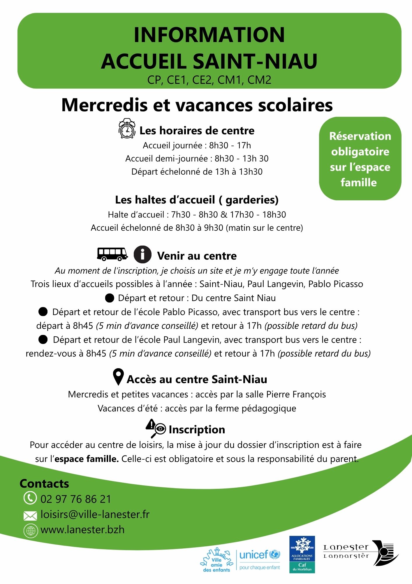 information accueil Saint-Niau Lanester