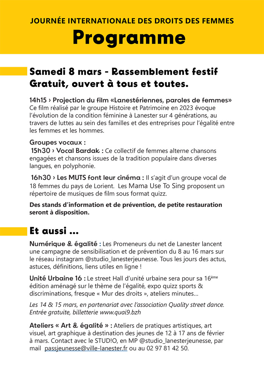 Programme 8 mars 2025 à Lanester