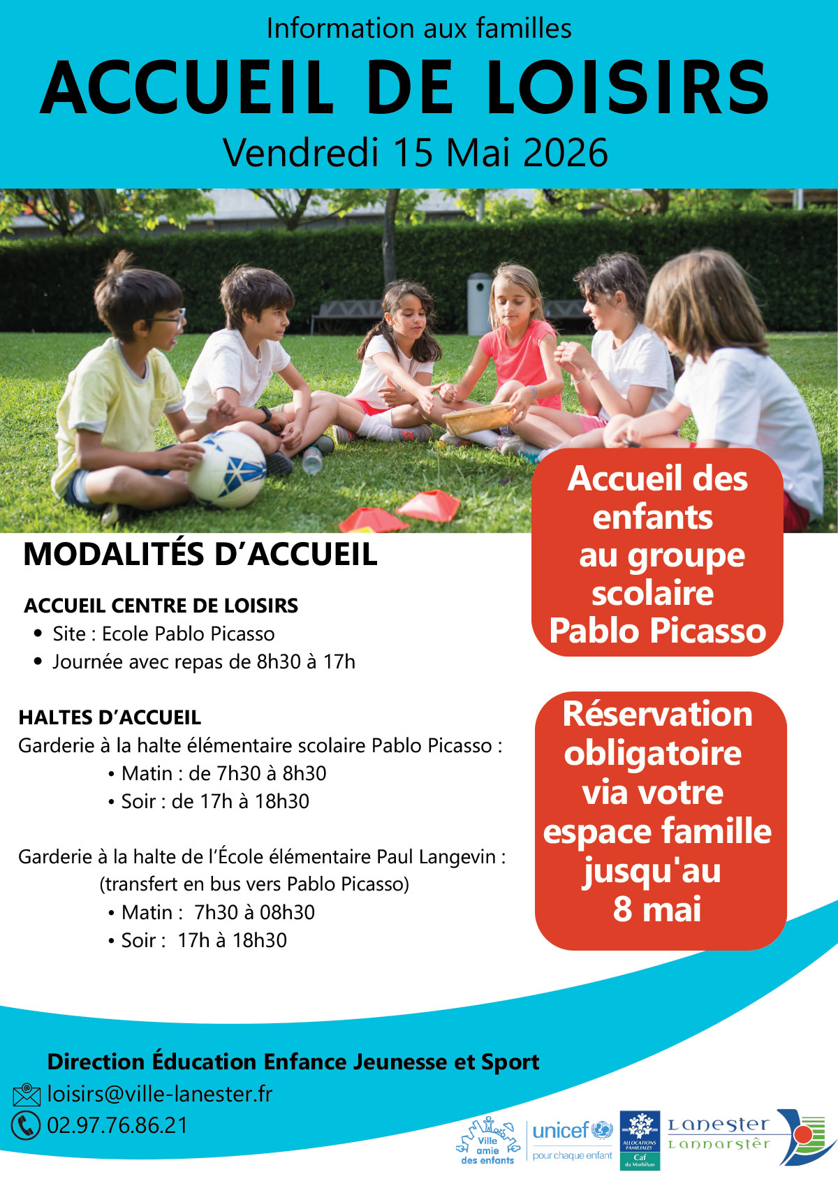 info accueil de loisirs vendredi 15 mai