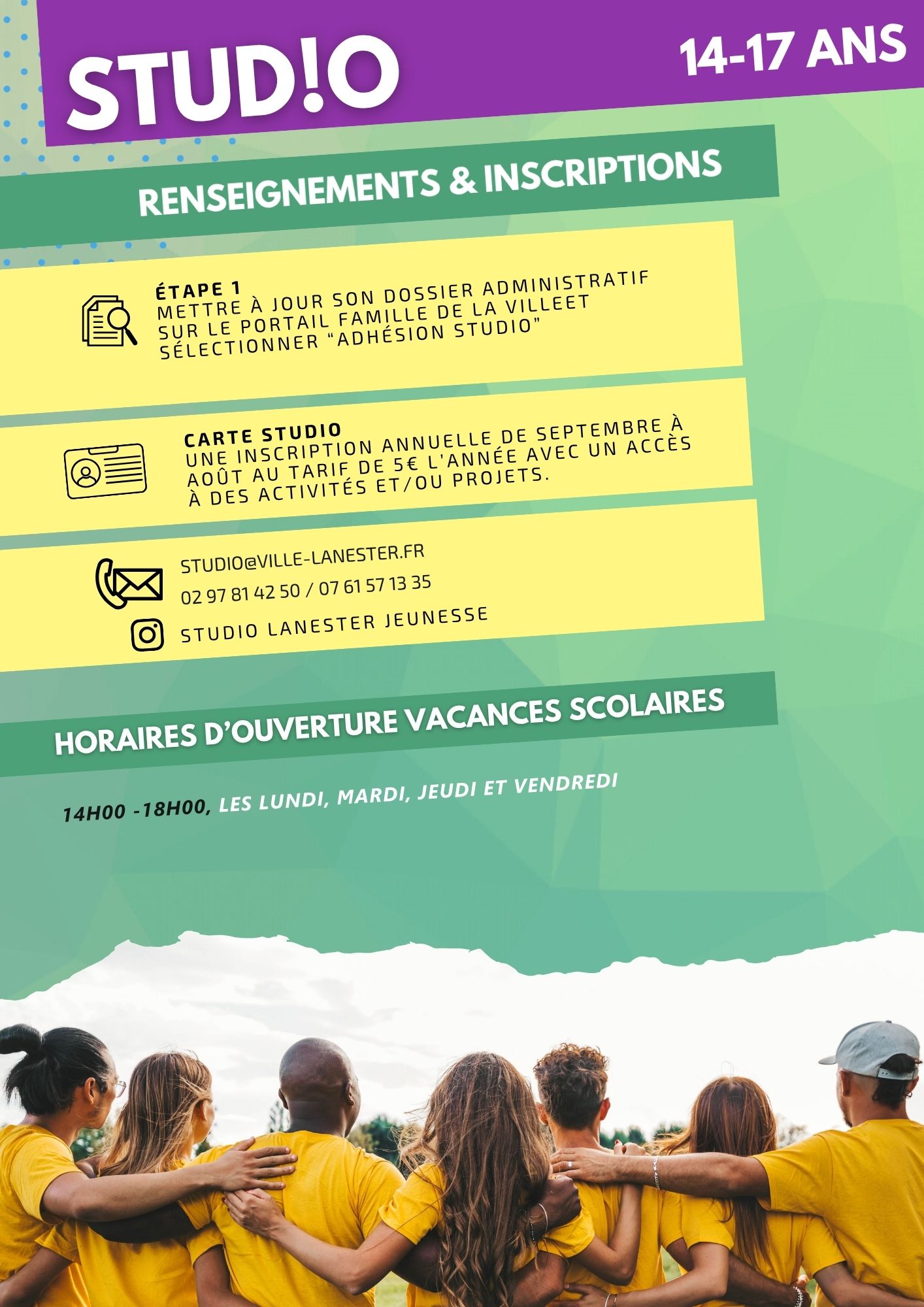 Renseignements et inscriptions au studio