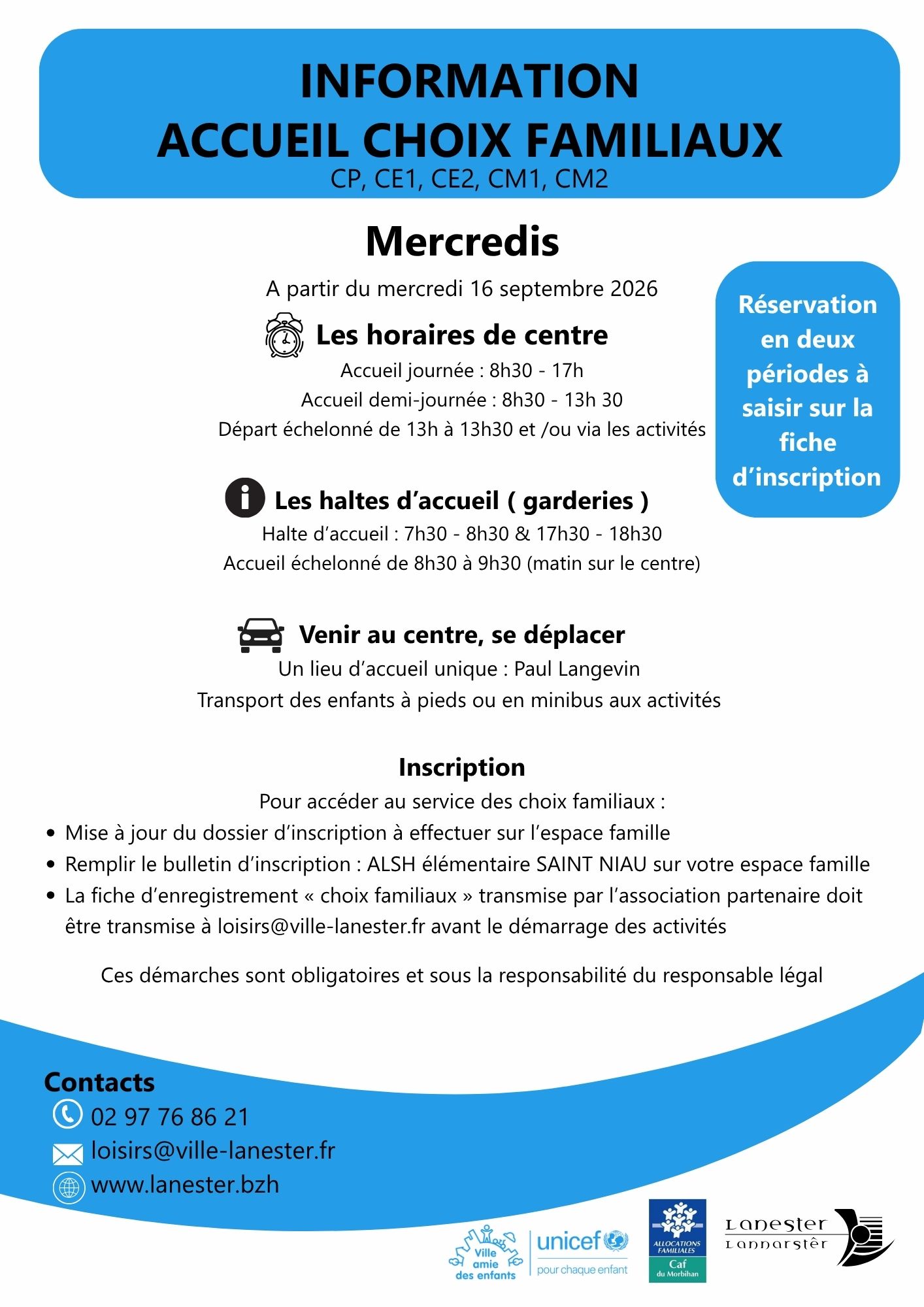 Accueil choix familiaux CP au CM2